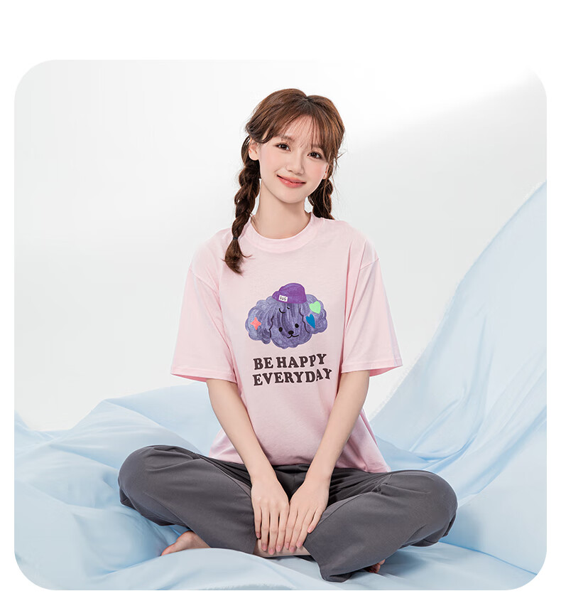 Inbolun Girls Summer Thin Short Sleeve Pajama Set for Older Children, High School Students, Homewear 20960 Off-White 175 17