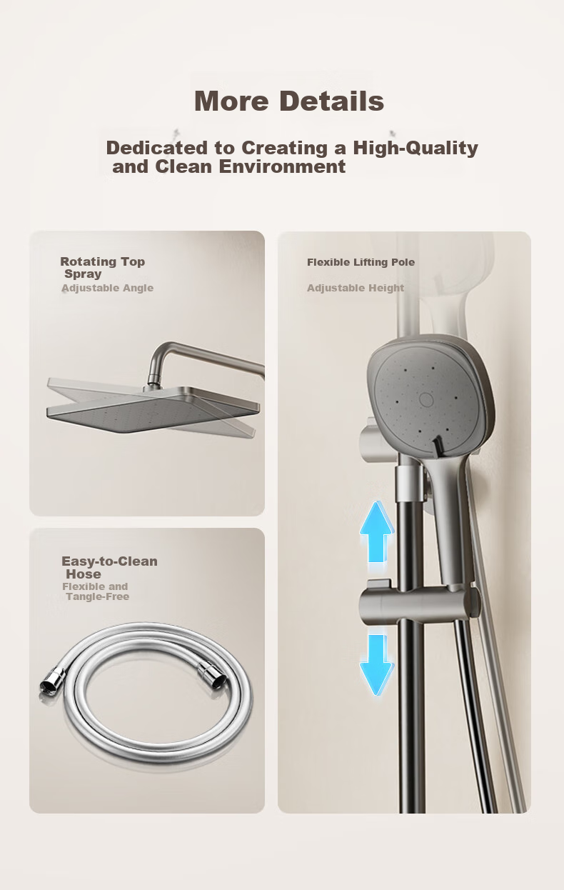 HEGII Shower Set S3, Descaling Self-Cleaning Top Spray Head, Large Storage Shelf, Bathroom Bathing, HMF936-333 13