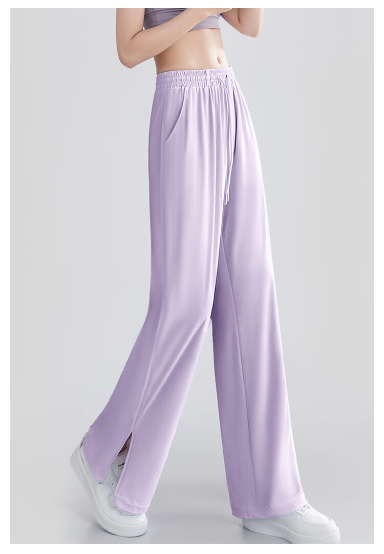Jeanswest Women's Casual Pants, Summer Lightweight UPF50+ Sun Protection, Ice Silk Cool-Feeling Draping Versatile Straight-Leg Trousers, Gray Blue, Size M 12