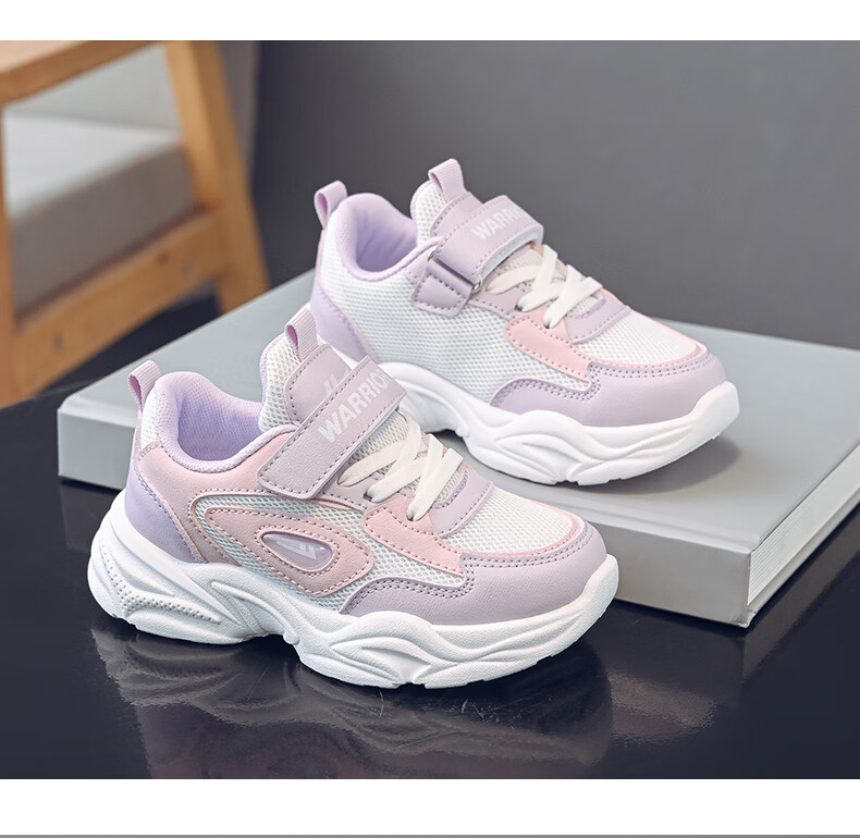 Warrior Girls' Shoes Spring And Autumn Mesh Breathable Children's Sneakers WZ(CL)-1206 White/Pink 28 9