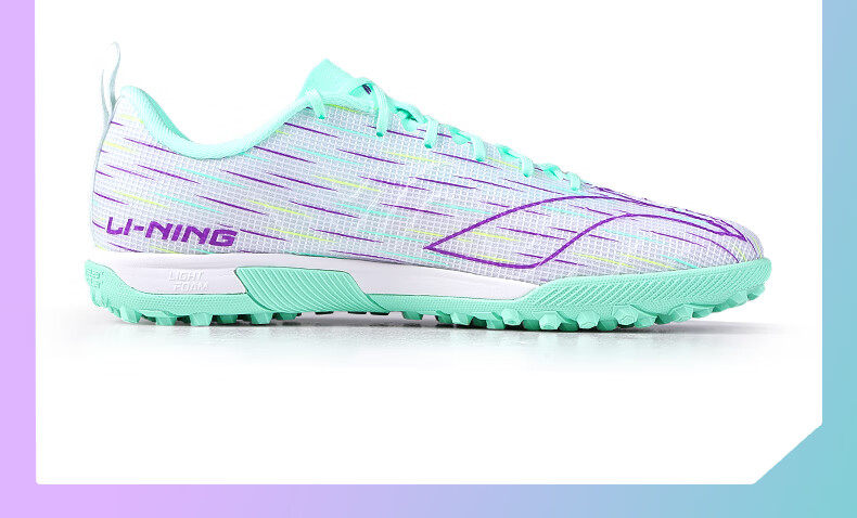 Li-Ning Soccer Shoes TF Turf Cleats Jiying 3 for Adult Men, Professional Soccer Shoes for Children And Teenagers, Non-Slip Wear-Resistant, Cyan Green, Size 40 22