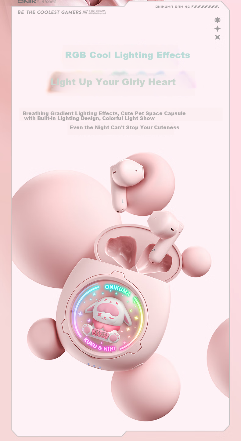 ONIKUMA True Wireless Bluetooth Earphones, Semi In-Ear Style, Cute for Women, Music, Sports And Gaming Headphones, Noise Reduction, Low Latency, Long Battery Life, Suitable for Apple And Huawei, Birthday Gift for Girlfriend 9