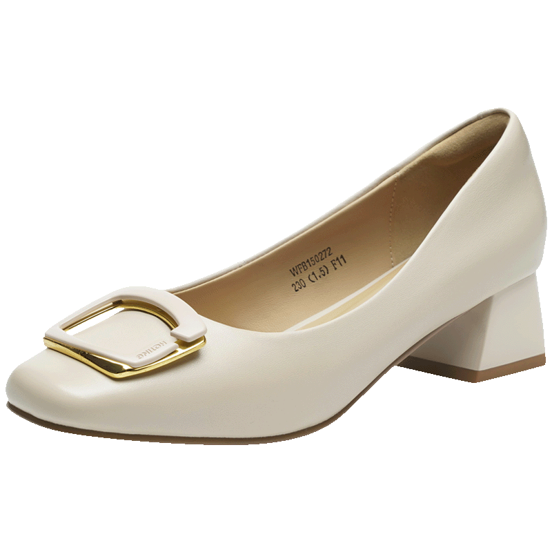 RED DRAGONFLY Chunky Heel Pumps for Women, Spring And Autumn Women's Shoes, French Elegant High Heels, Commuter Leather Shoes WFB15027 Beige 39