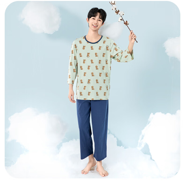 YING BO LUN Youth Pajamas, Spring And Summer Thin Style, Boys' Home Wear, for Middle And High School Students, Air Conditioning Clothing, 20813 Water Blue, Size 175 22
