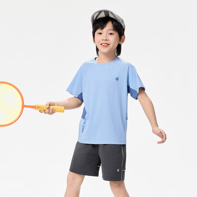 EBAER Children's Sports T-Shirt 2025, Short-Sleeve, Boys And Girls, Sweat-Wicking, Round Neck, Sun Protection Top, Summer Wear, Crystal Blue, Size 140