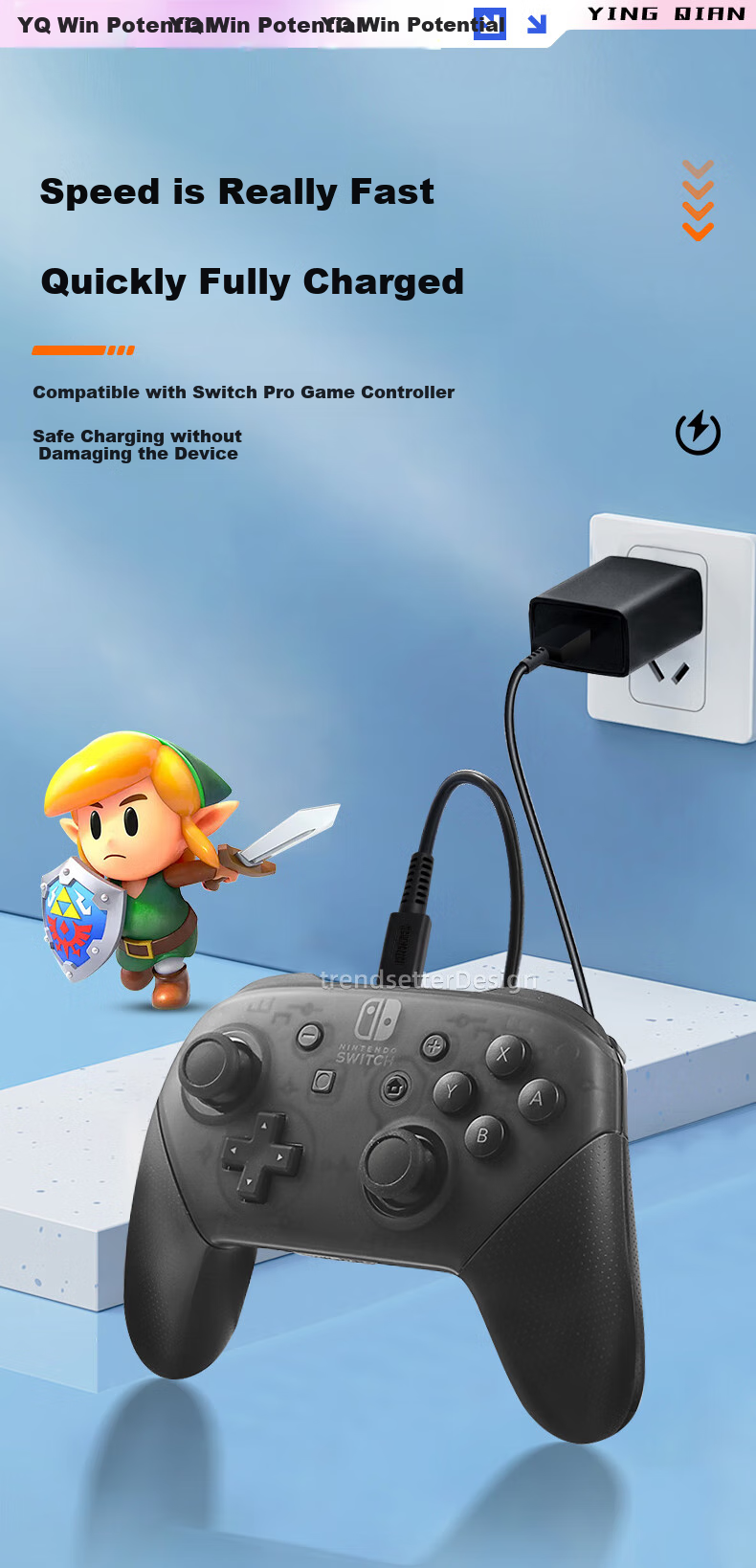 Yingqian, Suitable for Nintendo Switch Pro Controller Type-C Cable, Eight-Port Data Cable, 8BitDo SN30 M30 Pro 2 Charging Cable, 1.5 Meters 2