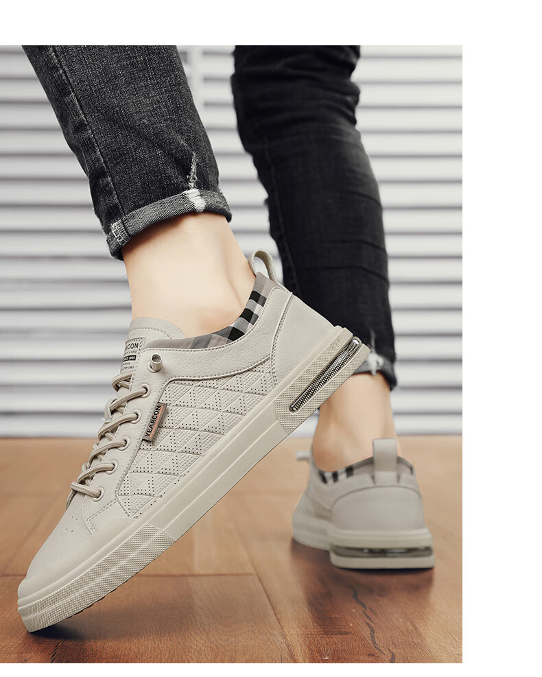 Yierkang Men's Casual Sneakers, New Low-Top Ultra-Light Flat Shoes, All-Season Sports Slip-On Youth Shoes, Khaki, Size 40 5