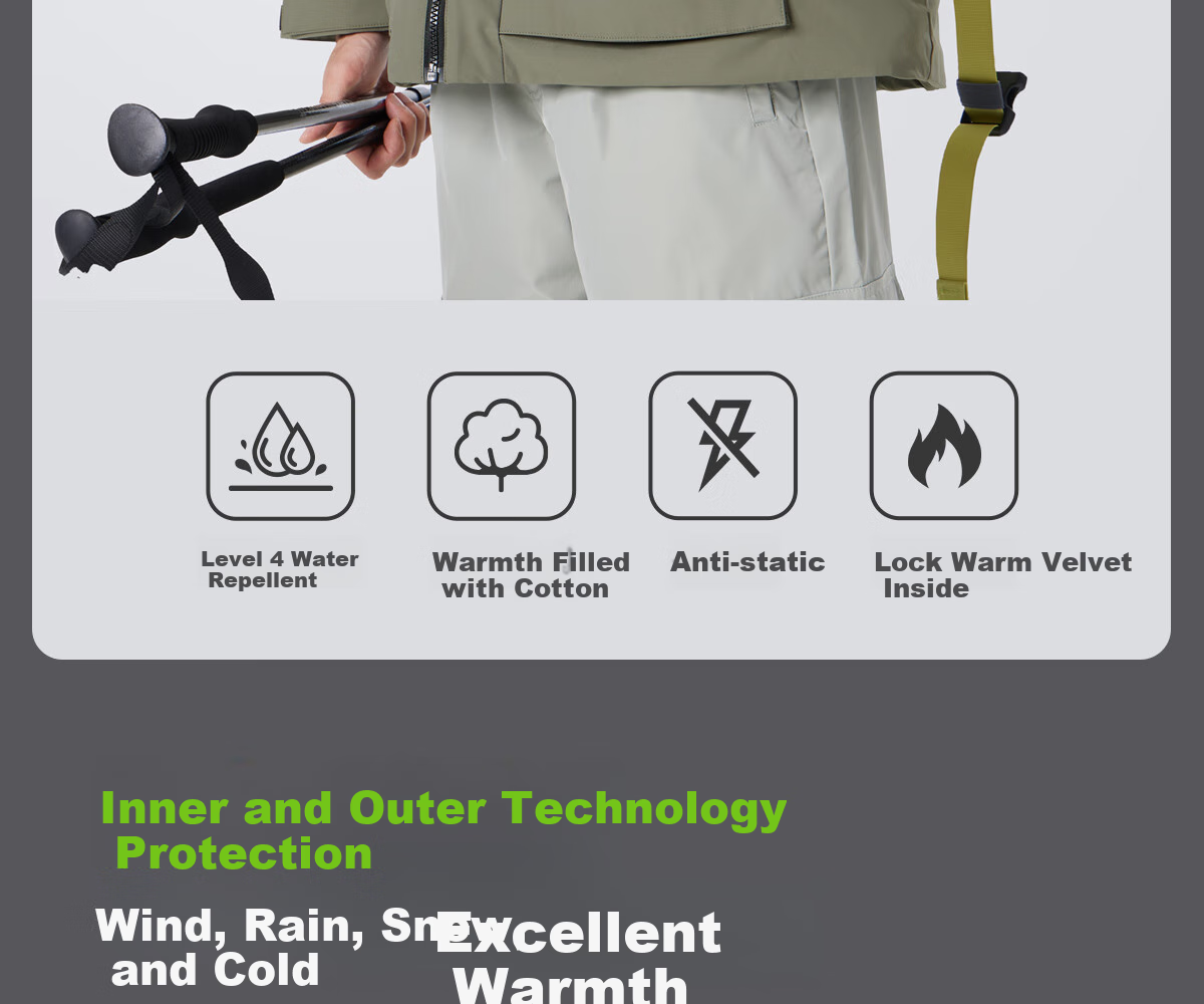 CAMEL Men's Jacket, Cotton Coat, Winter Hooded Fleece-Lined Thickened Waterproof Workwear Cotton Jacket for Men, M34CAEC735 3