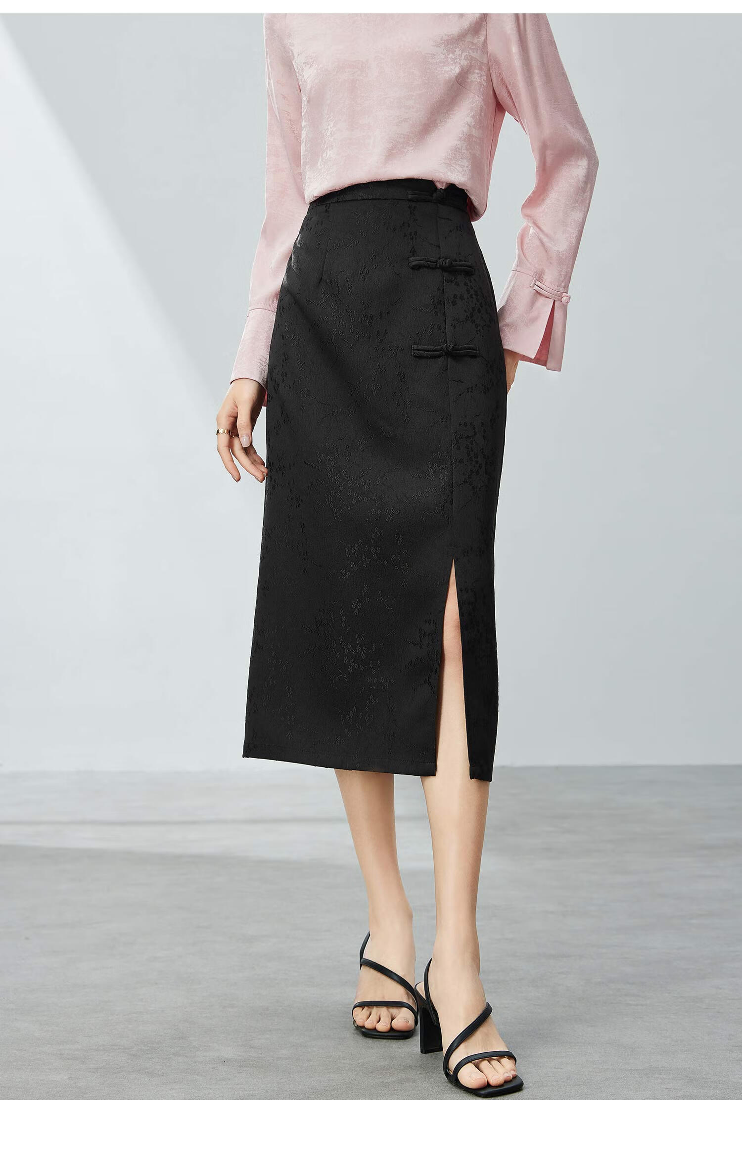 Fan Qin New Chinese-Style Textured Straight Skirt, Early Autumn National Style High-Waist Skirt, Slimming Versatile, 441Q72601, Black, L 10