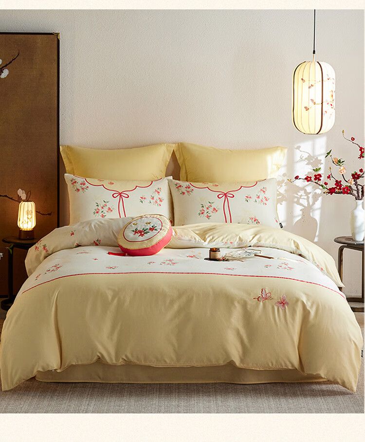 Dohia Home Textiles Dream of Red Chamber Pure Cotton Bedding Set, 60-Count Sateen High-Quality All-Cotton Bed Sheet And Duvet Cover Set for 1.8m Bed, 229*230cm 7
