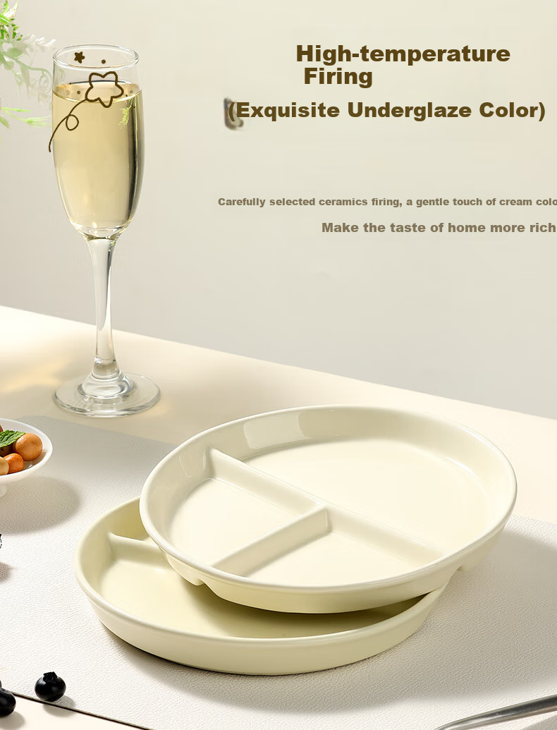 Baijie Ceramic Three-Compartment Steamer Plate Portion Control Divided Plate 211 Sectioned Plate Baby Food Supplement Steamer Dumpling Plate White Porcelain 6