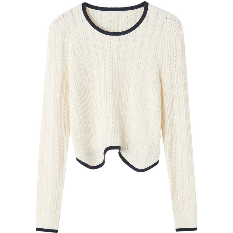Mt Delicate Texture Spring Little Chanel Style Elegant Color-Block Round Neck High Elastic Comfortable Slimming Knit Sweater Top