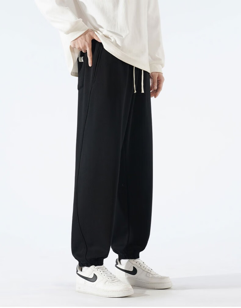 JEEP SPIRIT Men's Loose Casual Pants, Trendy Versatile Joggers, Height-Increasing Long Pants, Black, 2XL 12