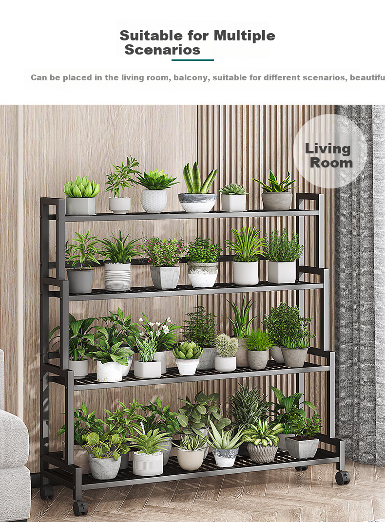 WOJIA Flower Stand, Living Room Floor-Standing Storage Rack, Balcony Succulent Pot Holder, Iron Art Plant Display Shelf H9134 7