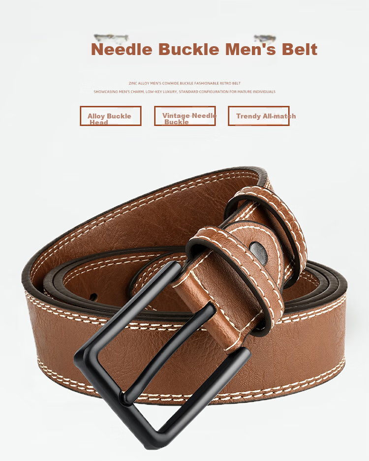 HALFEEL Men's Leather Belt Pin Buckle Waistband, Versatile Denim Trouser Belt for Young And Middle-Aged Men, Military Training Pants Belt, Business Wear-Resistant Durable Gift 1