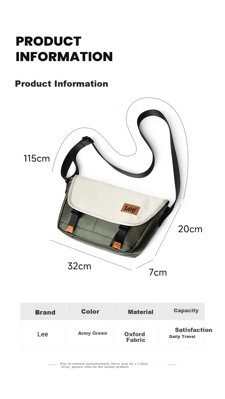 Lee Crossbody Bag, Unisex Shoulder Bag, Casual Commuter Sports Messenger Bag for Students, Small Backpack, Courier Work Bag, Beige Gree 2