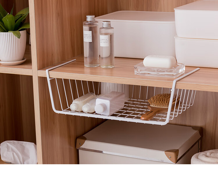 Ourunzhe Under-Cabinet Storage Rack, No Drilling Required, Cabinet Organizer, Hanging Divider, Kitchen Spice Rack, Hanging Basket, Under-Cabinet Shelf 9
