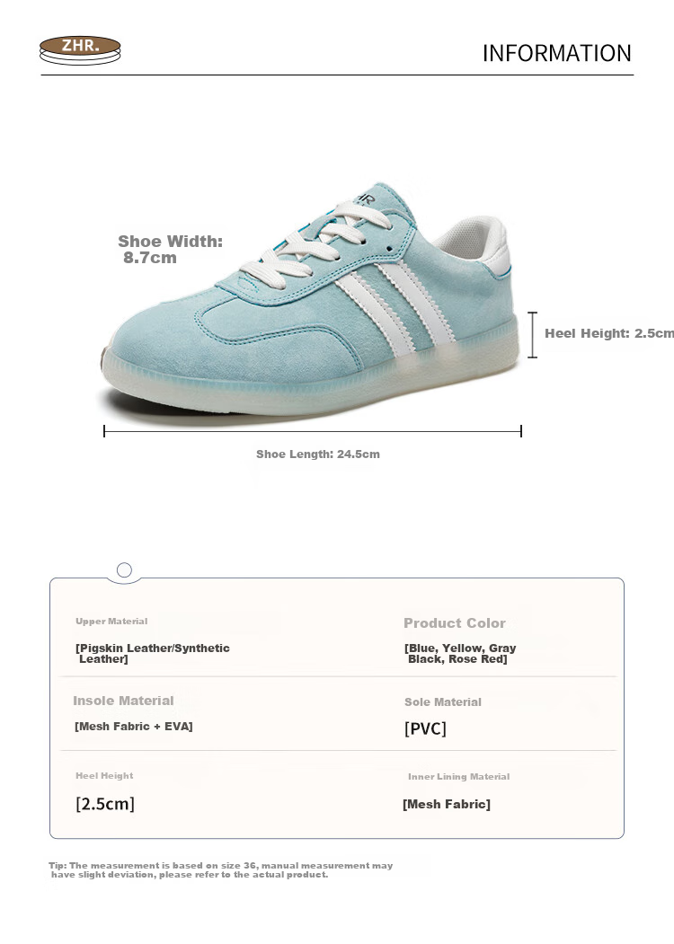 ZHR Dexun Women's Shoes, Fresh Dopamine Versatile Women's Shoes, Soft-Soled Comfortable Casual Shoes, M606, Blue, Size 39 4
