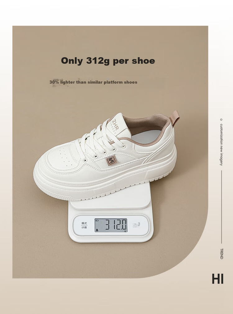 ZHR White Sneakers for Women with Height Increase, Thick Soles, Versatile, Simple, Casual Shoes, Fashionable Lightweight Women's Shoes KE17 Beige 35 2