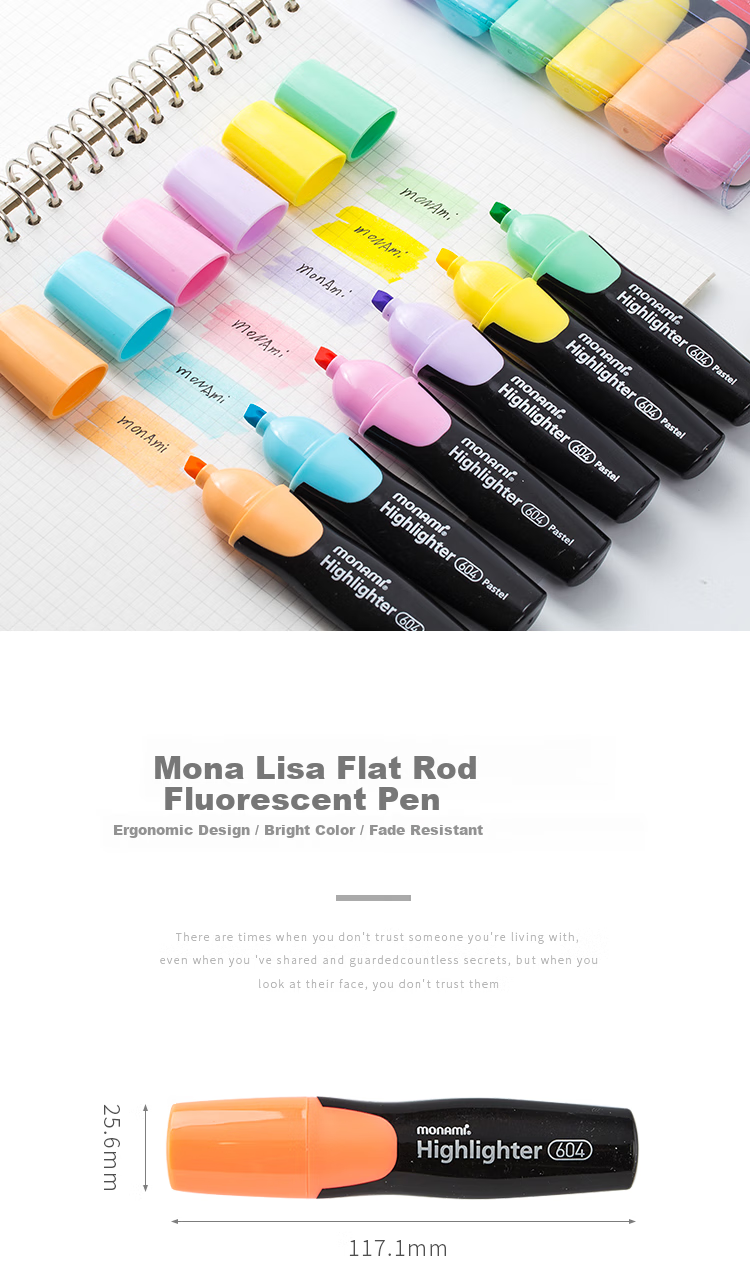 [Back to School Essential] Monami (Monami) Highlighters for Students, Square-Tip Marking Pens for Notes And Journaling, 6-Color Set 06020Z06 1