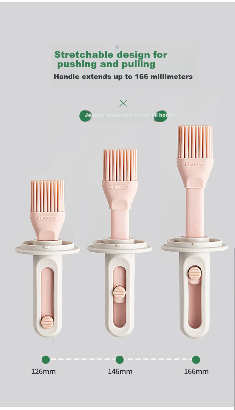 Jekero Extendable Oil Brush, Kitchen Silicone Oil Brush, Pancake Brush, Barbecue Brush Tool, Beige, 150ml 3