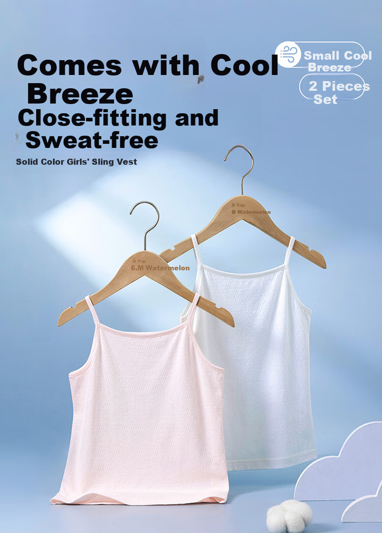 Dingguagua Girls' Camisole, Children's Cotton Tank Top, Baby Development Period Girls' Breathable All-Cotton Undershirt, 2-Pack, Size 160 1