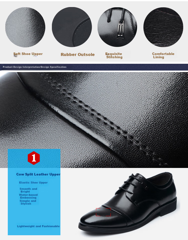 Poitulas Men's Leather Shoes, Business Casual Shoes with Three-Point Lace-Up, Formal Dress Shoes, Wedding Shoes for Men, 6806 Black, Size 38 3
