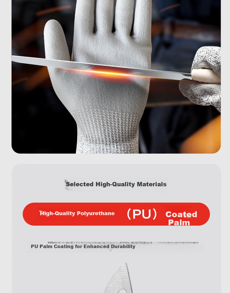 Huixiang JINGDONG Industrial Own Brand Cut-Resistant PU Palm Coated Gloves 150801 (Level 5) Size 9 3 Pairs/pack HPPE Thickened Dense Flexible Wear-Resistant Hand-Fitting EU CE Certified 6