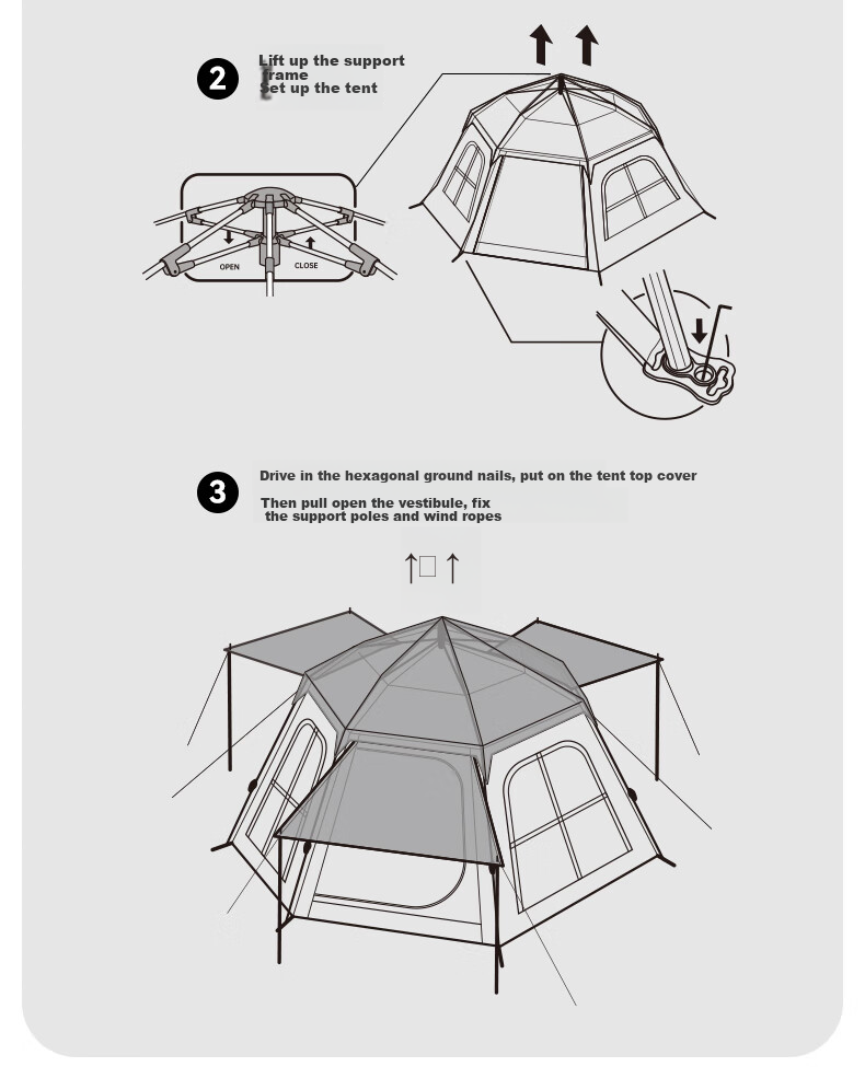 Black Dog Quick-Open Automatic 2-in-1 Tent and Canopy Overnight Cabin Tent Khaki 13