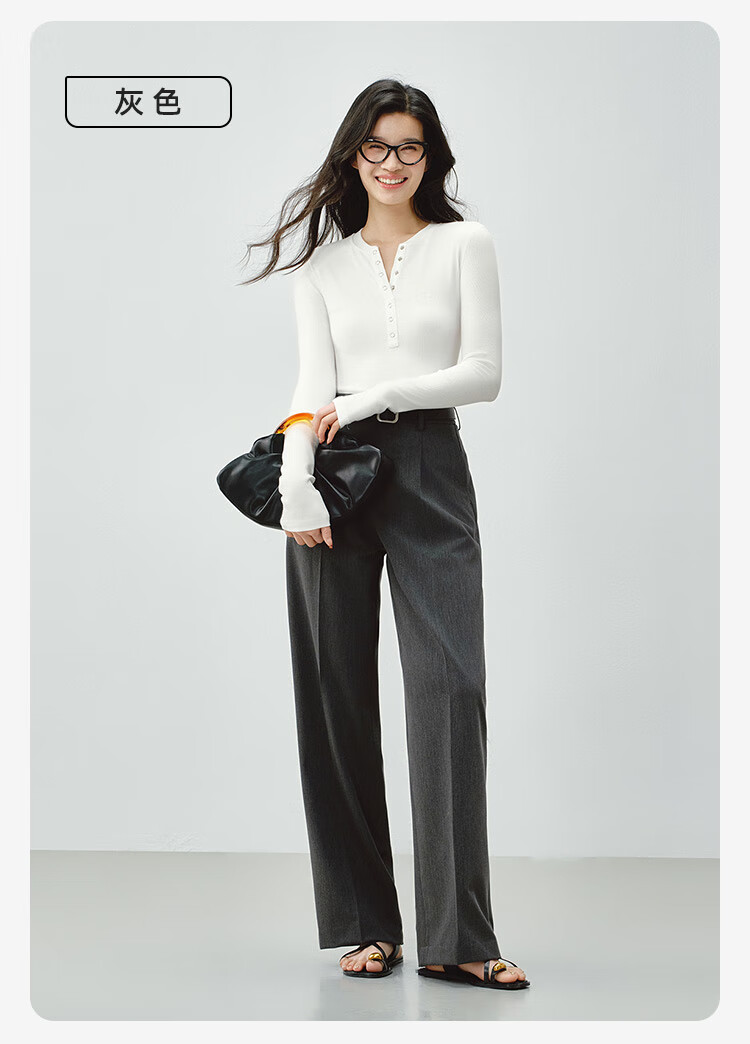 JD Jingzao Women's Spring Slim Fit Casual Wide-Leg Stretch Suit Pants Black S 17