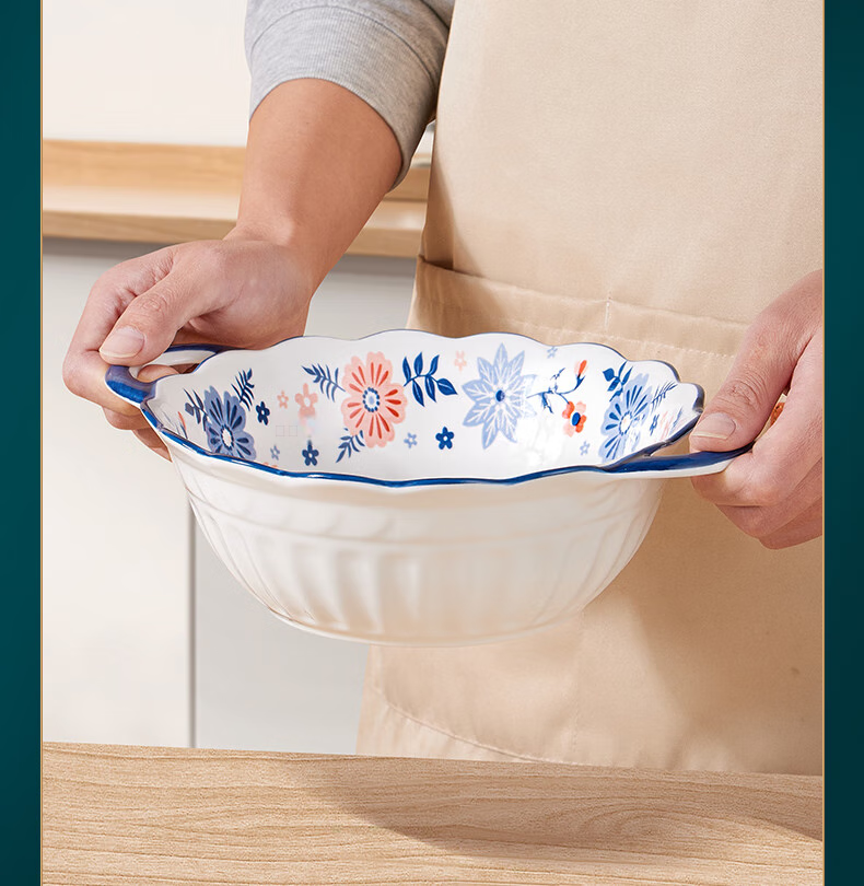 Baijie Ceramic Soup Bowl Large 9-Inch Household Pickled Fish Soup Basin for Spicy Hot Pot and Boiled Meat Slices Single Piece 12