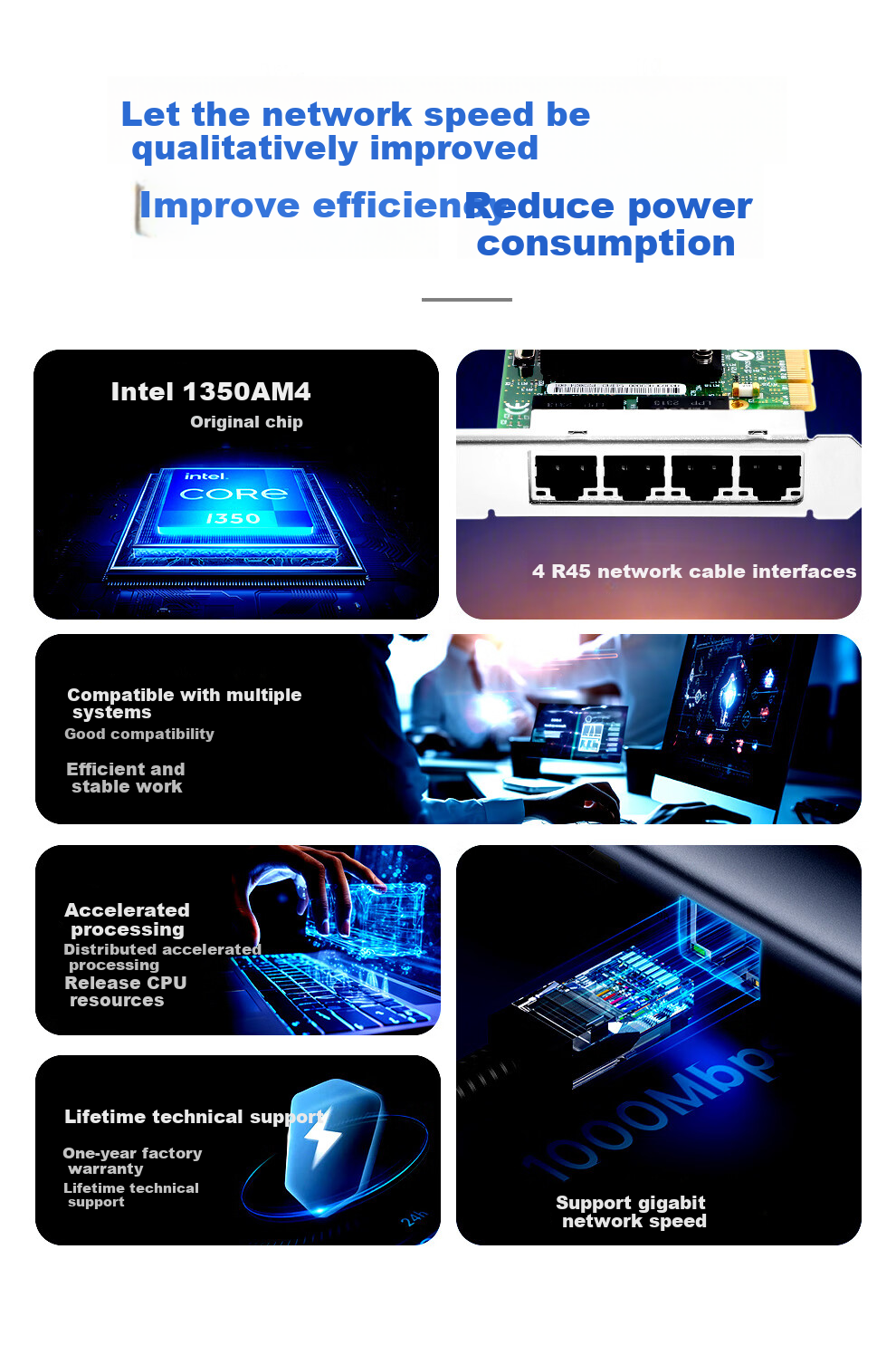 FLYBISH PCIe x1 Gigabit Quad-Port Server Network Card, Intel I350AM4 Chip, I350-T4x1 Electrical Port Wired Network Card, Supports Soft Routing/Aggregation/Industrial Camera 1