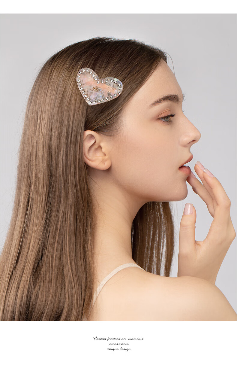 Cercoo Liu Yifei Huang Yimei Pink Heart Acetate Hair Clip Bangs Side Hairpin Hair Accessory 5