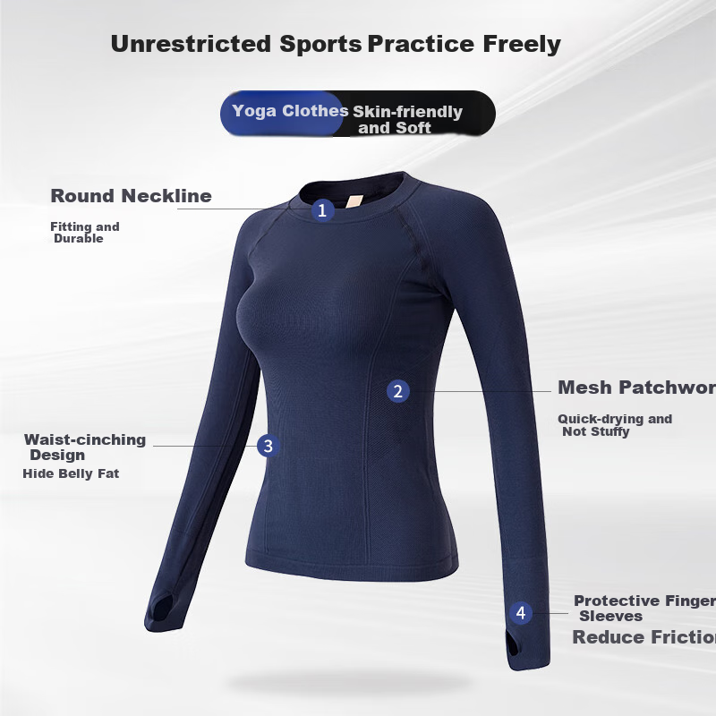 XUEXIMAN Yoga Top for Women, Spring And Autumn Style, Seamless High-Elastic Slimming Sports Long Sleeve, Running Quick-Dry Training Pilates T-Shirt
