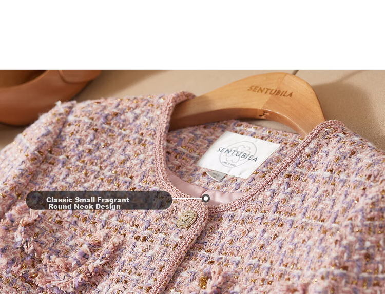 Sentubila Luxury Elegant Little Chanel Style Short Jacket for Women Spring Autumn High-end Youthful Pink Quilted L 17