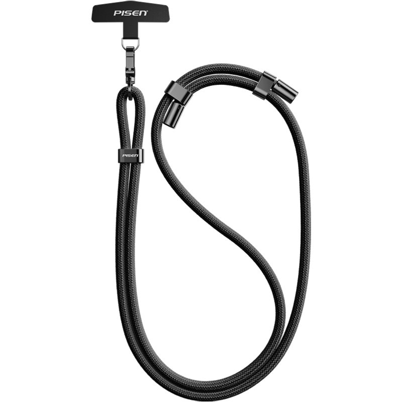 Pisen Phone Lanyard Neck Strap Crossbody Adjustable Length Braided Wrist Strap Anti-Loss Pad Outdoor Drop-Resistant Phone Chain Suitable for Apple Huawei Xiaomi Phone Cases Black
