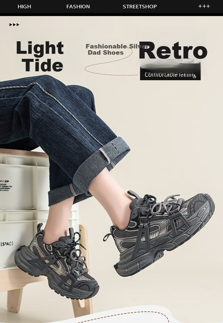 ZHR Dad Shoes for Women, Retro Trendy Cool Patchwork Upper Sneakers, Thick-Soled Height-Increasing Women's Shoes, JT62, Silver Gray, Size 35 1