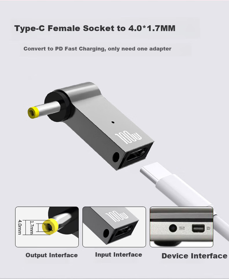 Delippo Laptop 100W Adapter, Type-C to 4.0*1.7mm, Compatible with Shenzhou, Youya, Mechanical Revolution, Lenovo, RedmiBook14/19V3.42A4.74A 2