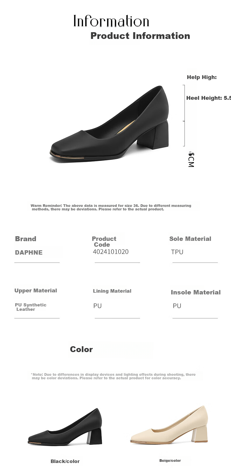 DAPHNE Women's New Square-Toe Chunky Heel Leather Shoes, Versatile High Heels, Women's Footwear 4024101020 Black Size 40 3