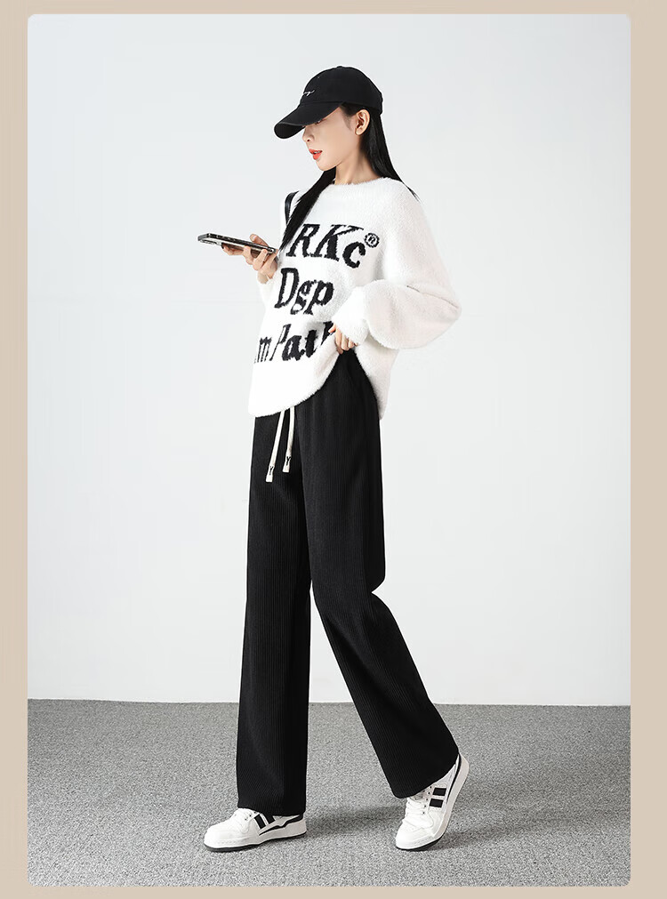 FitonTon Corduroy Wide-Leg Pants for Women 2026 Spring Autumn High Waist Slimming Loose Straight Casual Trousers 14