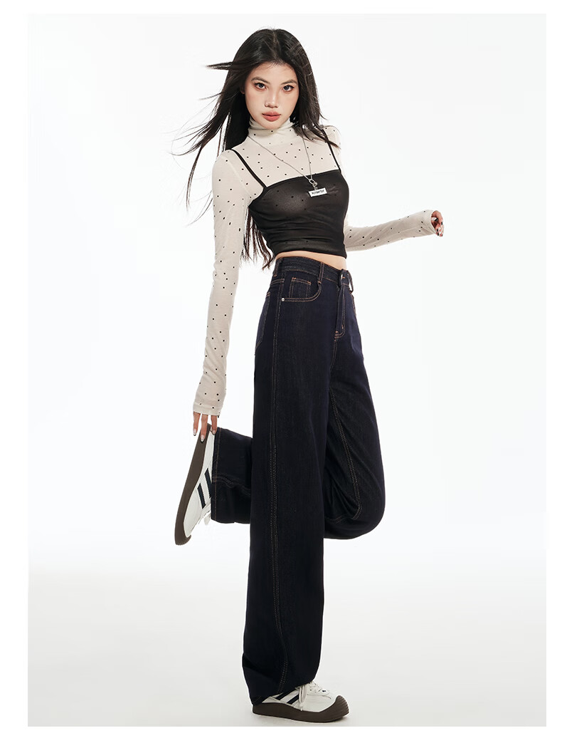 Pierre Cardin Women's Winter Denim Jeans Simple Soft Breathable Casual Slim Fit Straight Wide Leg Retro Blue M 11