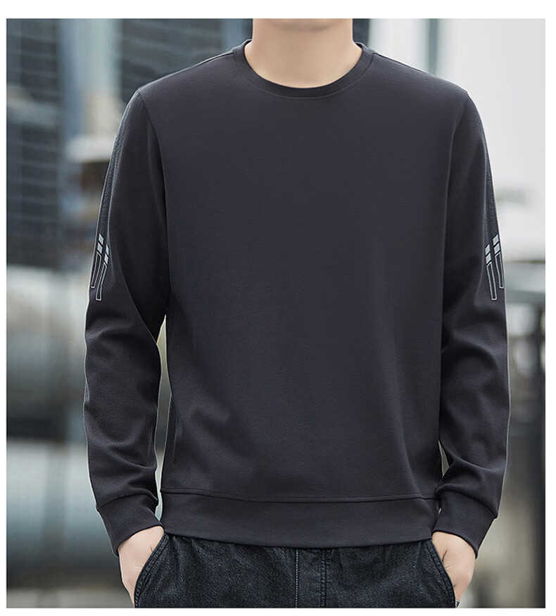 ROMON Men's Sweatshirt, Spring And Autumn Round Neck Loose High-End Long-Sleeve T-Shirt, Comfortable Base Layer Jacket for Men, 8939 Dark Gray 2XL 16