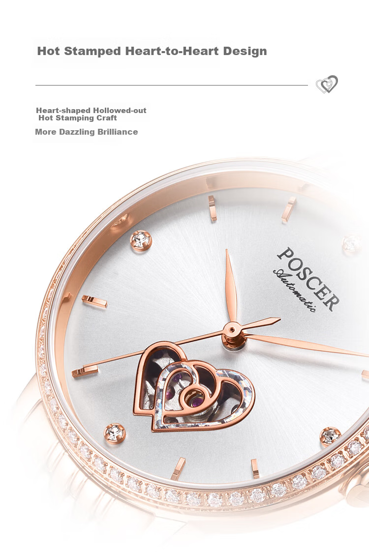 POS CER (POSCER) Women's Watch, Birthday Gift for Girlfriend, Heart-Shaped Skeleton Mechanical Watch, Top Ten Brand Watch, 51021 3