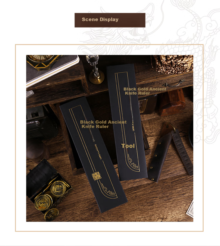 Kinbor Grave Robbers' Chronicles Black Gold Ancient Sword Steel Ruler 15cm Student Exam Special Straight Ruler Scale Ruler Measurement Drawing Stationery Back-To Essential - DT57231 8