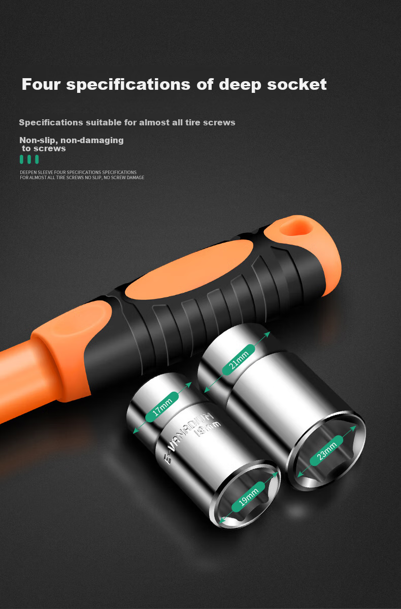 Baolian Car Tire Wrench, L-Shaped Extendable Detachable Socket, 17/19/21/23 Hexagonal Sleeve, Auto Repair Tool Wrench 5