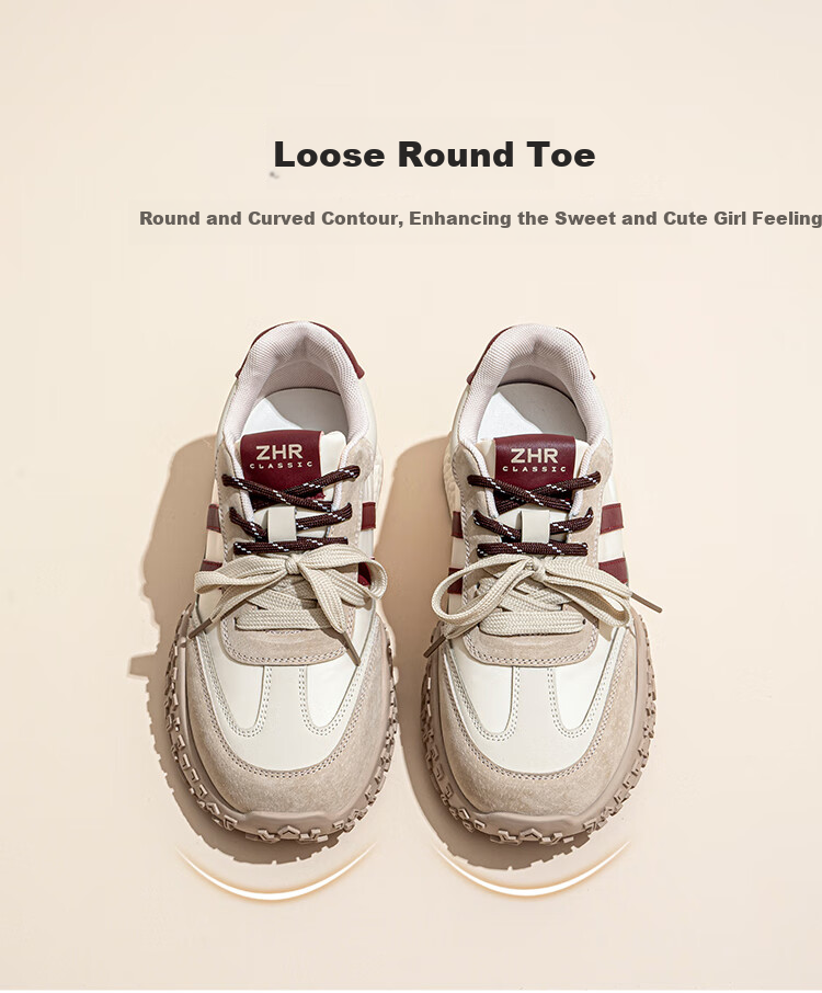 ZHR Casual Shoes for Women, Retro Sports Women's Shoes, Thick-Soled Heightening Versatile Dexun Shoes for Women, QS27, Beige-Red, Size 40 4
