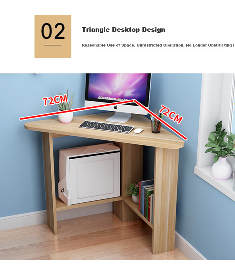 KULIN Computer Desk, Corner Desk with Storage Shelf, Triangular Desk for Small Spaces, Walnut Color 5