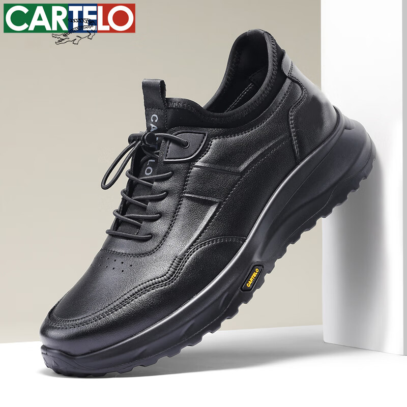 CARTELO Genuine Leather Men's Shoes, Business Casual Sports New Style for Autumn And Winter, Soft Thick-Soled Versatile Commuter Work High-End Black
