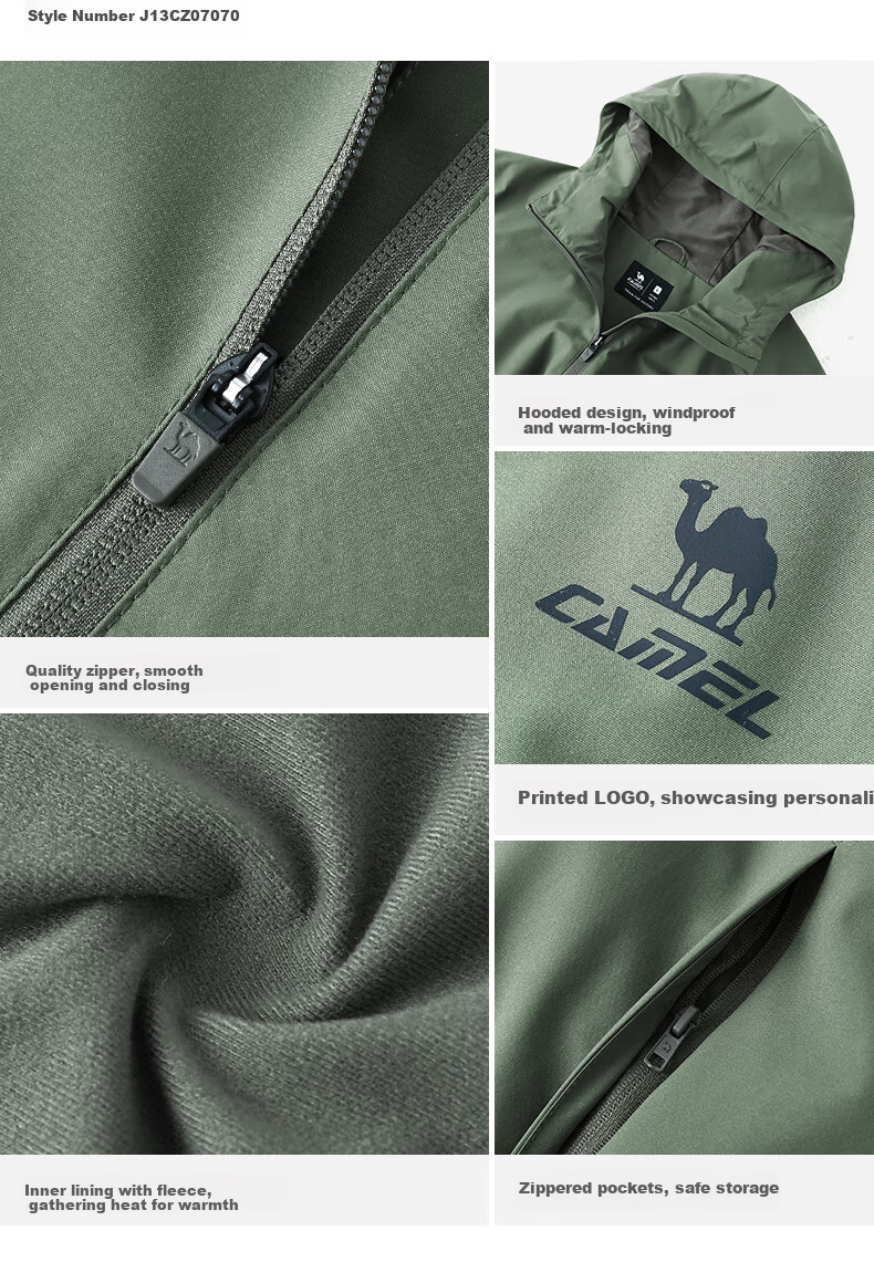 CAMEL Sports Jacket, New Style for Men And Women, Spring And Autumn Collection, Slim Fit, Fleece-Lined Casual Jacket, Outdoor Water-Repellent Hiking Wear, Windbreaker 13