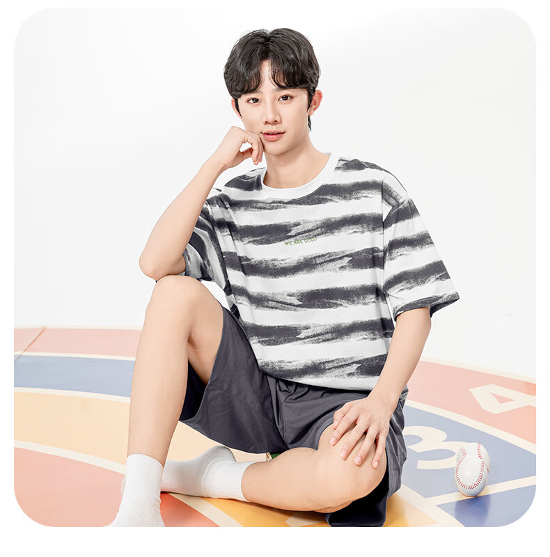 YING BO LUN Youth Pajamas Summer Thin Style Boys Short-Sleeve Set Student Loungewear 20799 Dark Gray 170 15